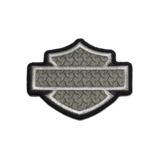Harley-Davidson® 3.5 inch Toolbox Bar & Shield Logo Emblem Sew On Patch - Silver/Grey