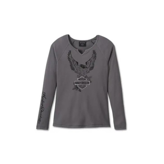 Harley-Davidson® Women's Flying Eagle Long Sleeve Thermal Knit Top - Grey