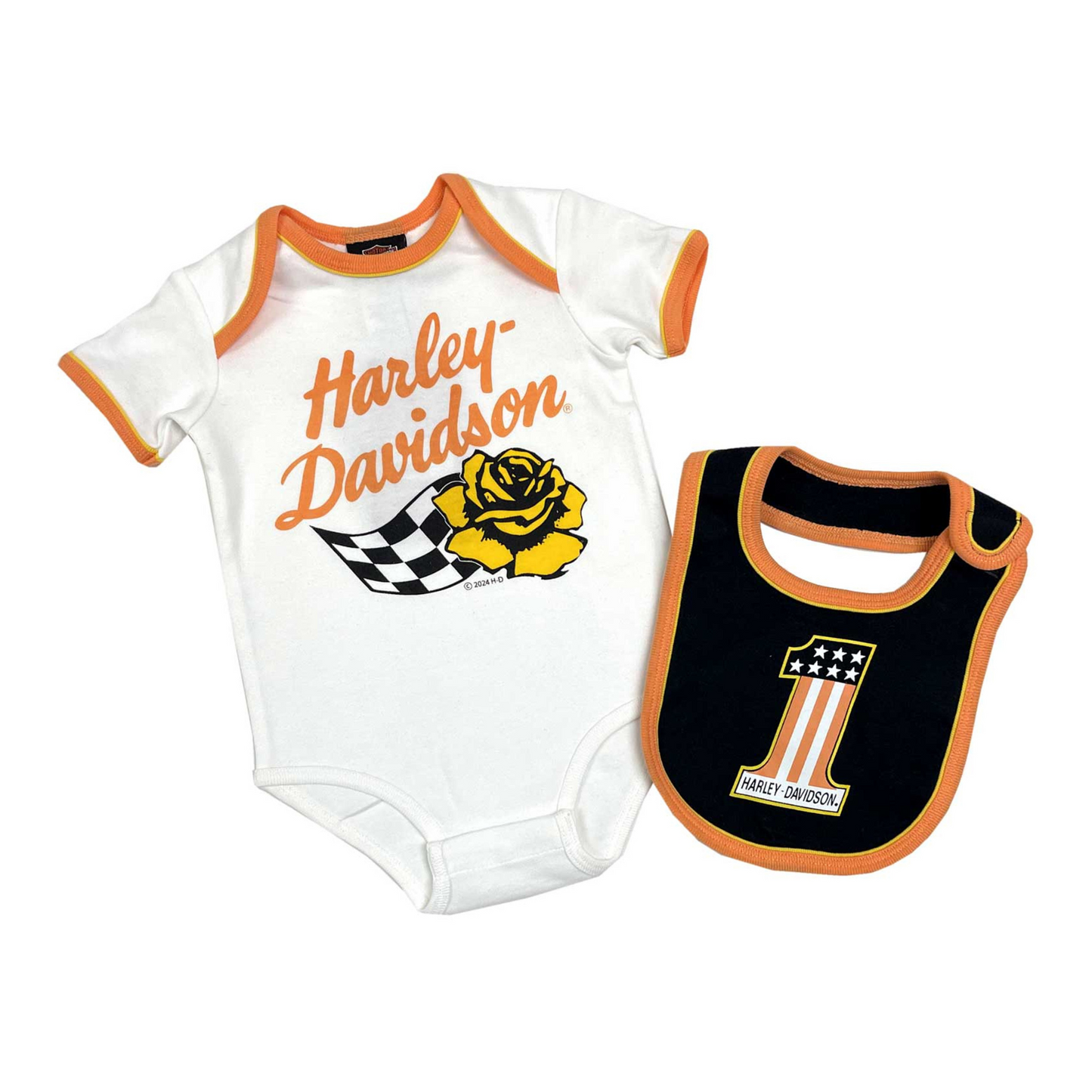 Harley-Davidson® Baby Girls' Racing Rose Creeper & Bib Gift Set