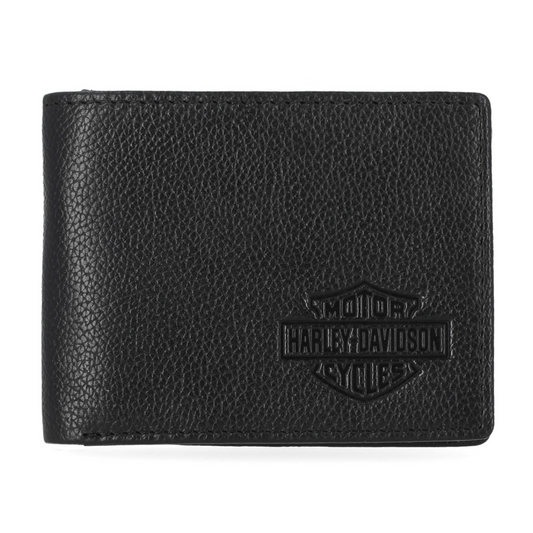 Harley-Davidson® Men's Classic Genuine Pebble Leather B&S Passcase Wallet - Black