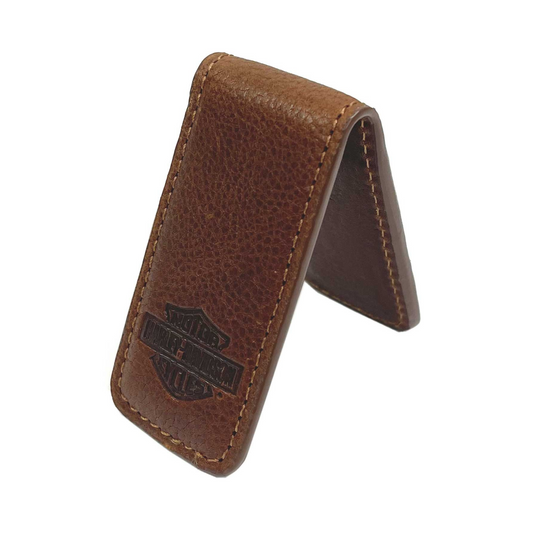 Harley-Davidson® Men's Bar & Shield Leather Magnetic Money Clip - Yellow Brown