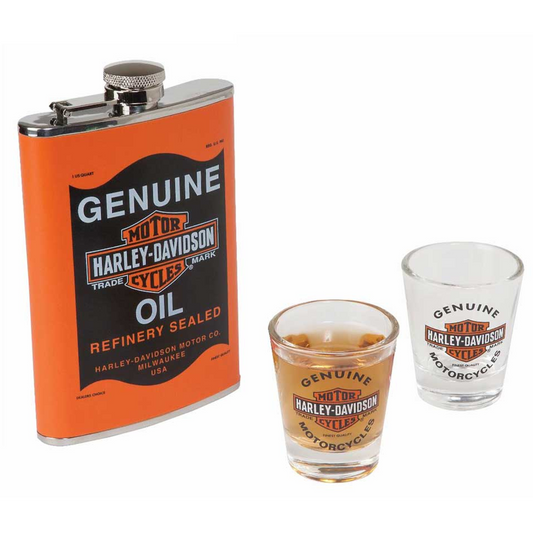 Harley-Davidson® Genuine Oil Can Hip Flask & Shot Glass Gift Set