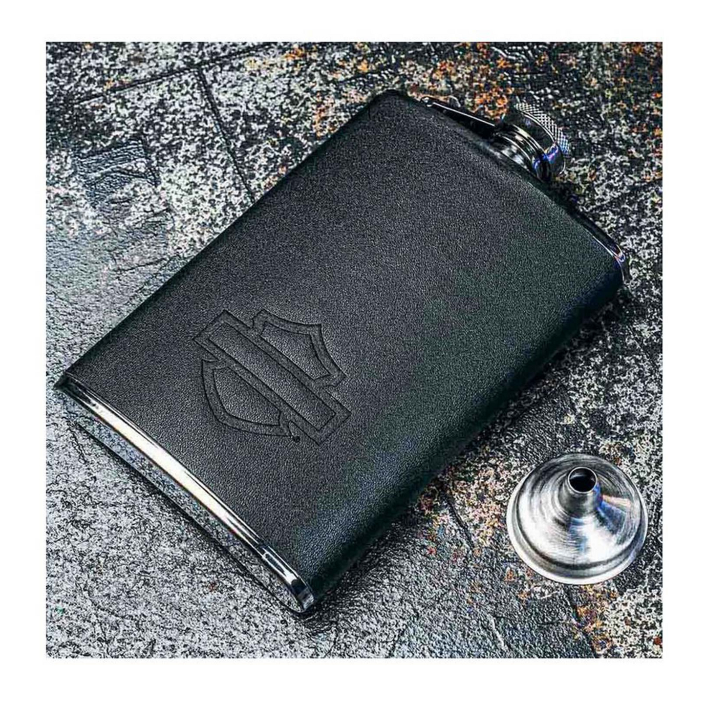 Harley-Davidson® Metal Flask - Bar & Shield Graphic - Leatherette Cover