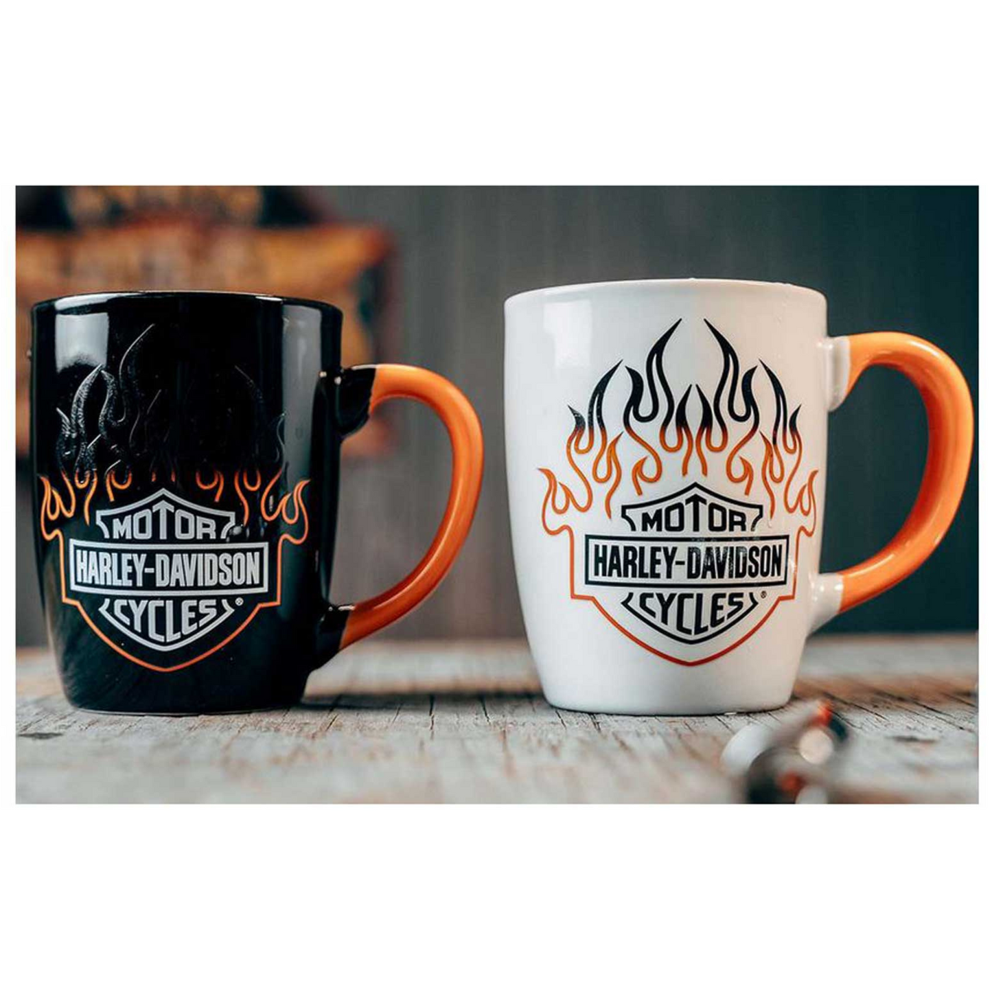 Harley-Davidson® Bar & Shield Flames Ceramic Mug Set - 15 oz.