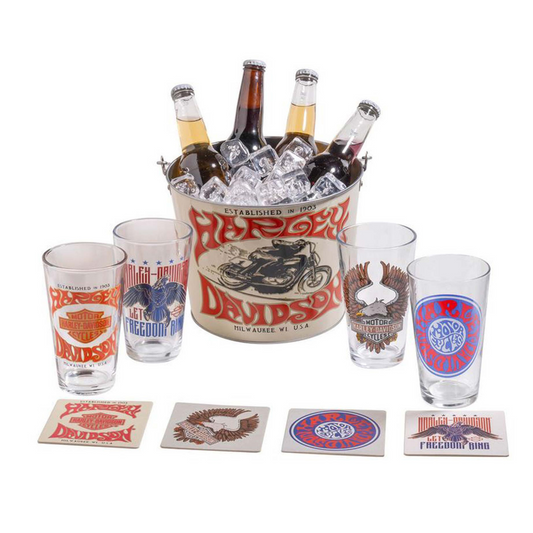 Harley-Davidson® 1970s Throwback Psychedelic Party Bucket - 4 Glassesn - 8 Coasters