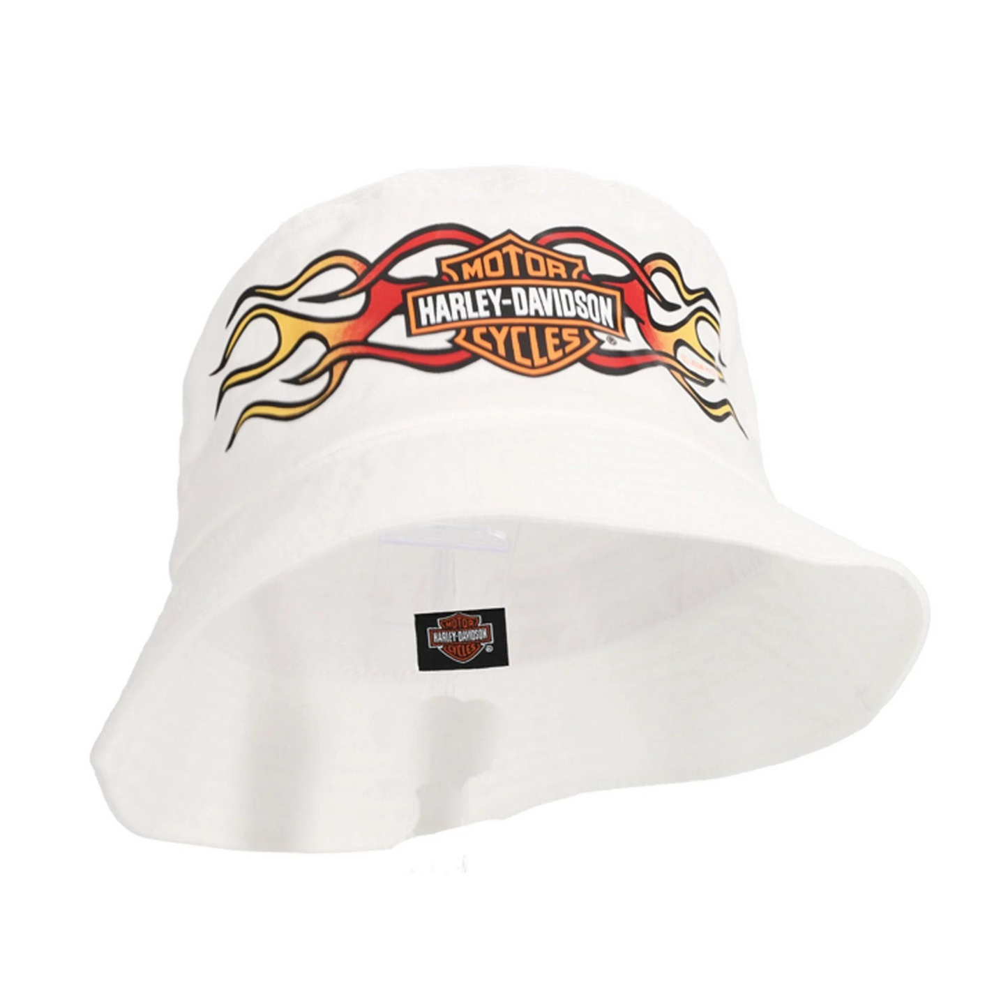 Harley-Davidson® Boys' Flames Bar & Shield Twill Bucket Hat - White