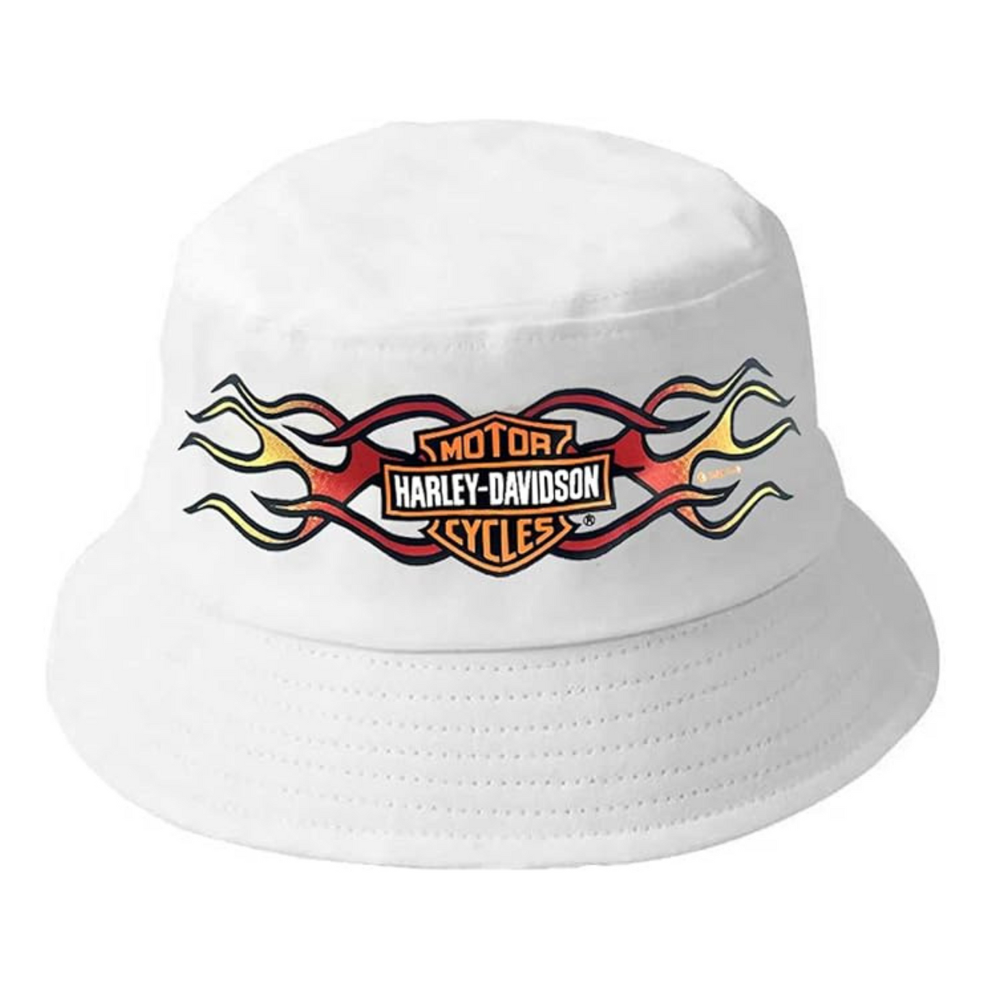 Harley-Davidson® Boys' Flames Bar & Shield Twill Bucket Hat - White