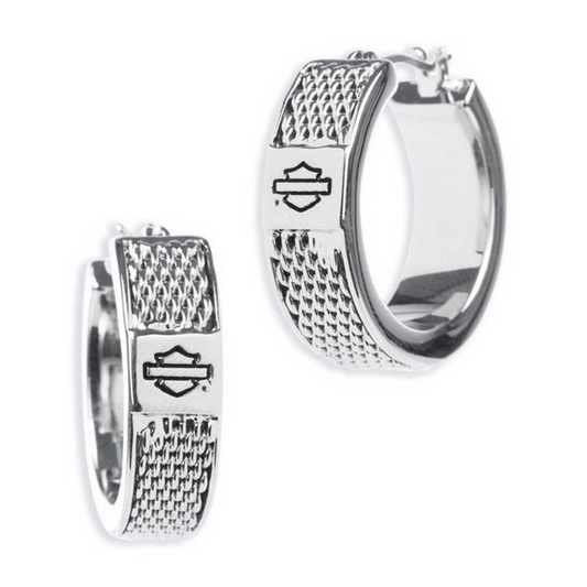 Harley-Davidson® Women's Bar & Shield Logo Mesh Hoop Earrings - Silver Plating