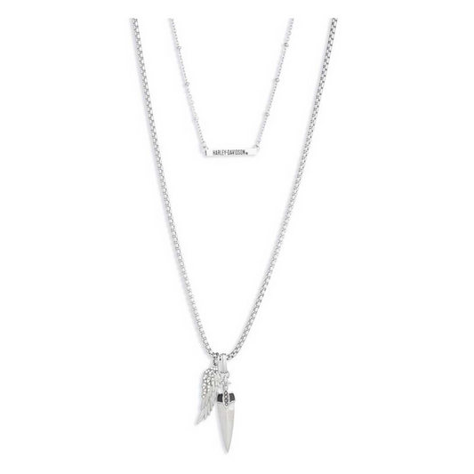 Harley-Davidson® Women's 16 & 24 in. Dagger & Wings Layered Necklaces - Silver