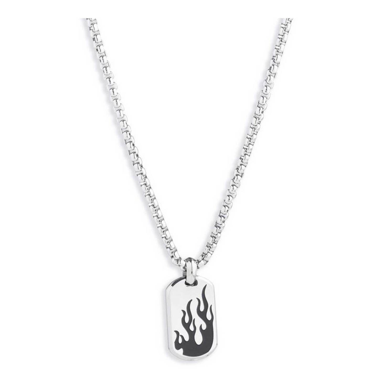 Harley-Davidson® Men's 22 in. Flames Dog Tag Pendant Necklace - Stainless Steel