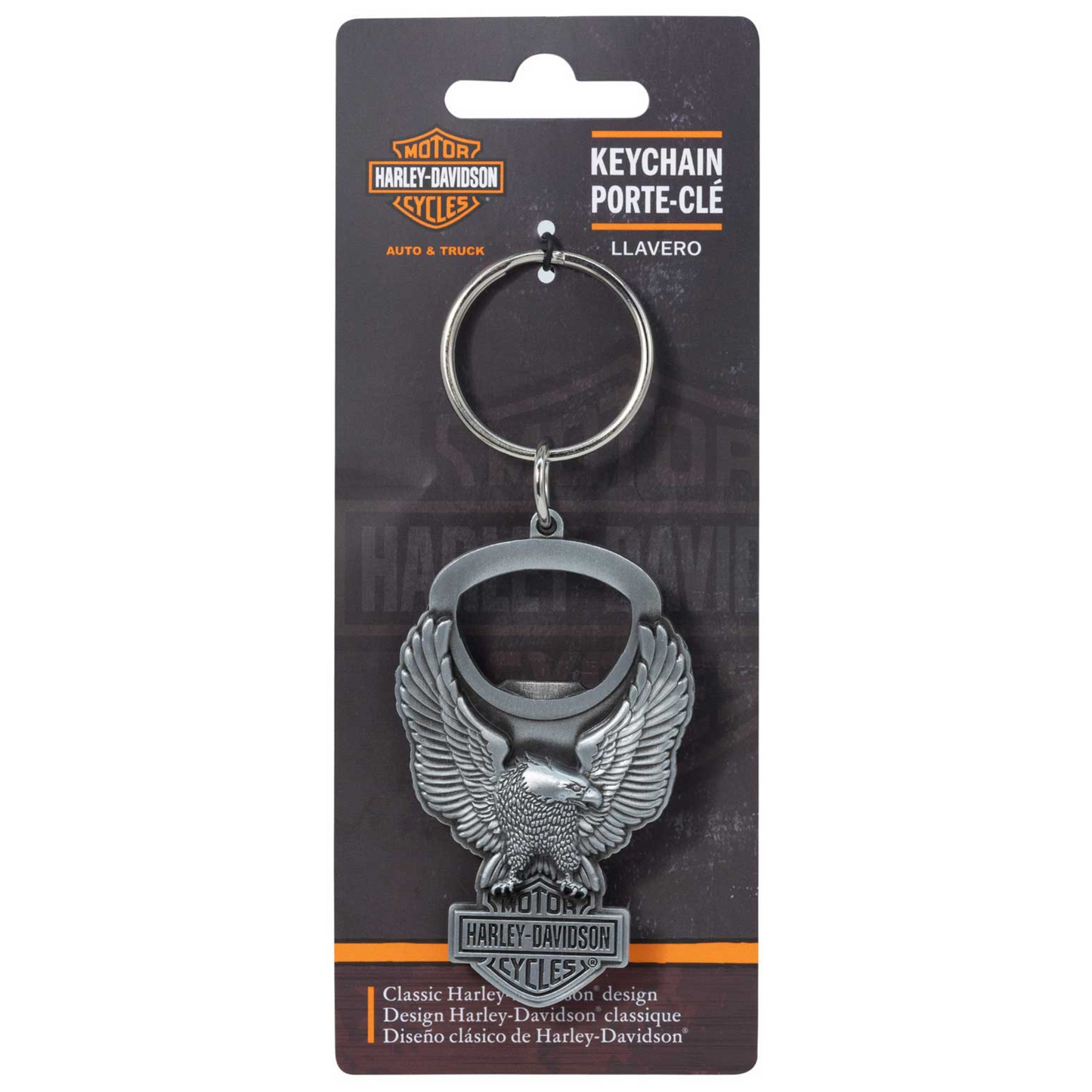 Harley-Davidson® Up-Winged Eagle Bottle Opener Key Chain - Antique Nickel Finish