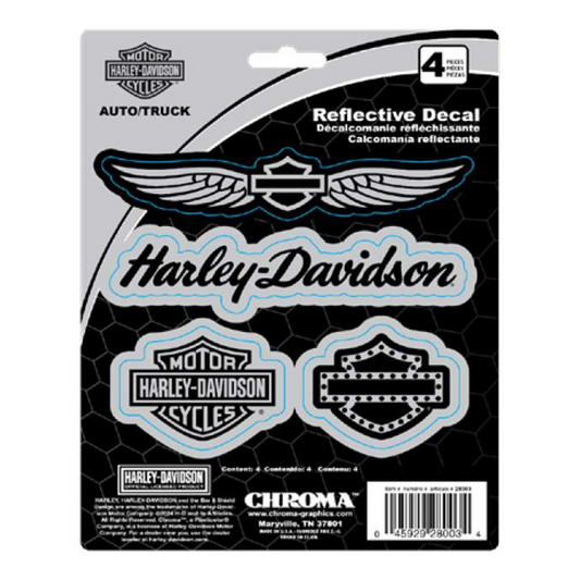 Harley-Davidson® 4-Piece H-D Logos Reflective Vinyl Decals - Silver - 6 x 8 in.