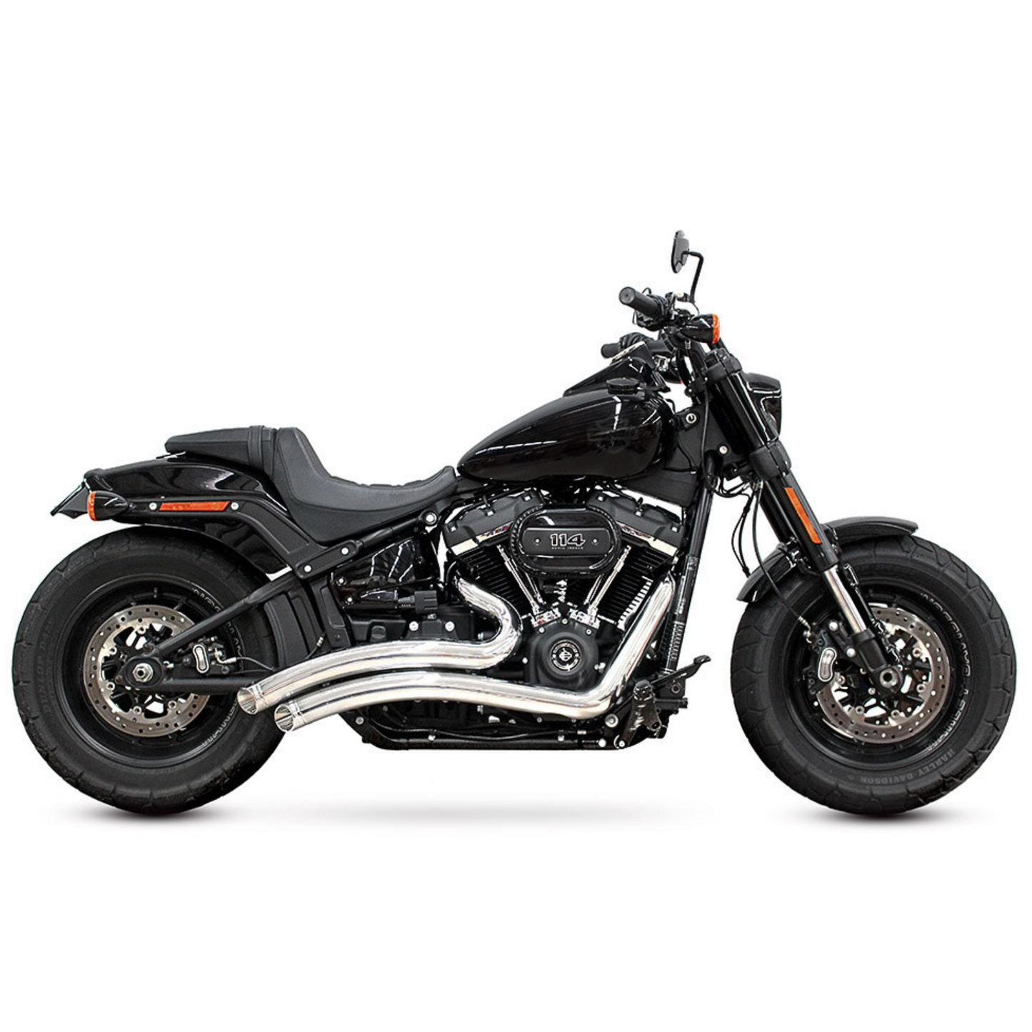 Freedom Performance Sharp Curve Radius Exhaust – Chrome With Chrome End Caps. Fits Softail 2018up