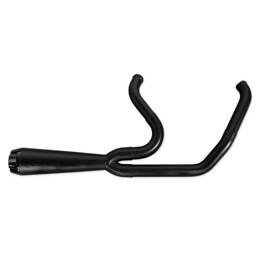 TBR Exhaust - Comp-S 2-1 Exhaust – Black With Carbon Fiber End Cap. Fits Softail 2018up With Non-240 Rear Tyre.