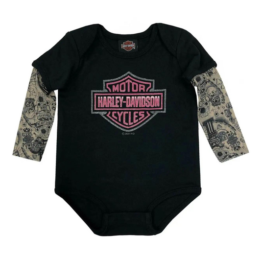 Harley-Davidson® Girls' Glitter B&S Mesh Tattoo Long Sleeve Creeper