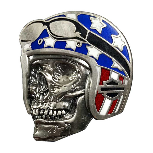 Harley-Davidson® 1.25 in. Biker Skull Flag Pin - Antique Nickel Finish