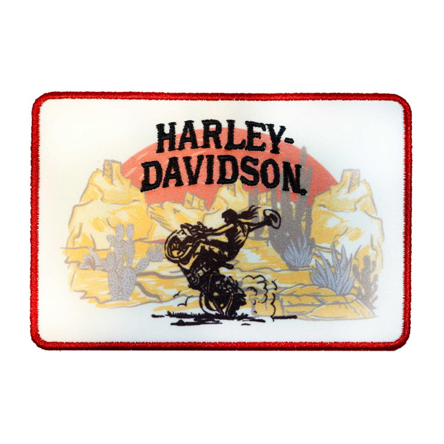 Harley-Davidson® 4 in. Embroidered Desert Rodeo Emblem Sew-On Patch - White