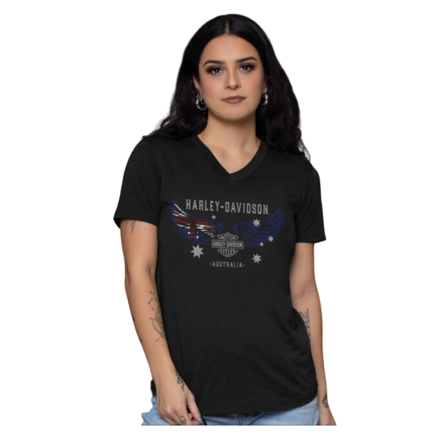 Gasoline Alley Harley-Davidson® Women's Dealer Tee - Flag Wings