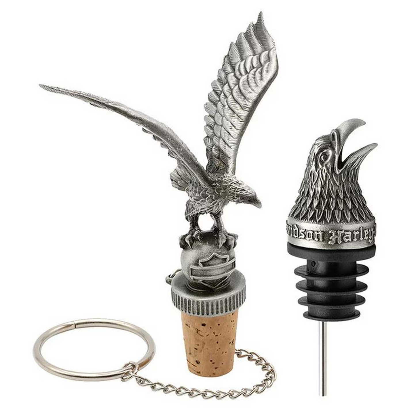 Harley-Davidson® Eagle Bottle Opener & Stopper Pourer Set With Chain – Zinc Alloy