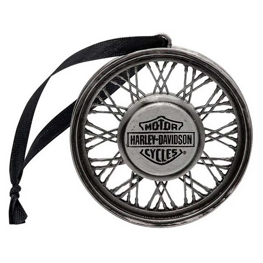 Harley-Davidson® Bar & Shield Logo Tooled Metal Wheel Holiday Ornament – 2.5 in.