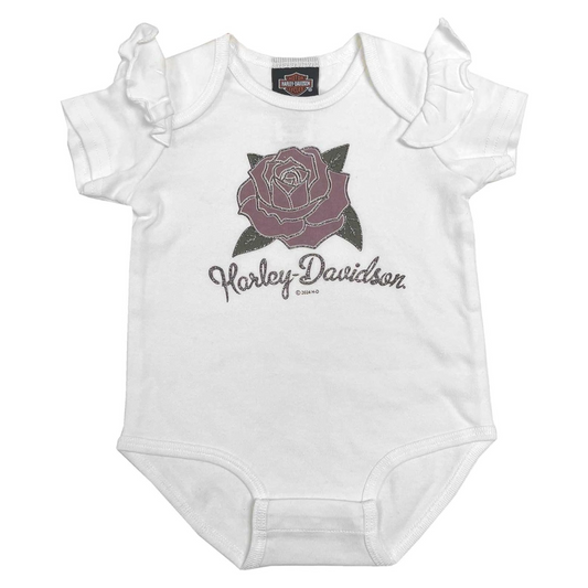 Harley-Davidson® Girls' Glitter Rose Ruffle Sleeve Newborn Creeper – White