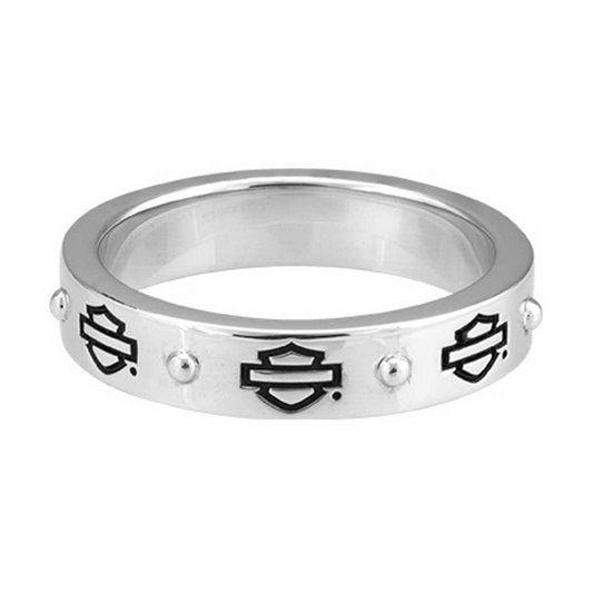 Harley-Davidson® Women's Bar & Shield Outline Band Stackable Silver Ring