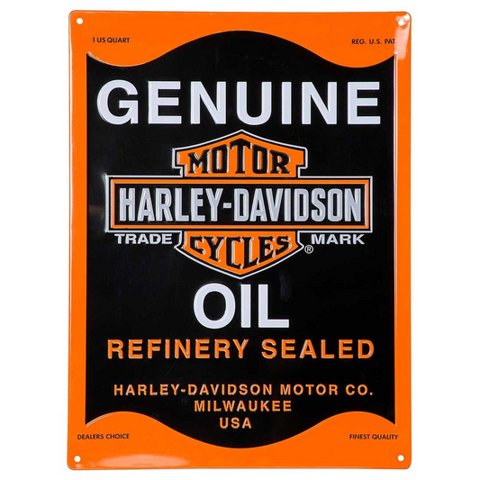 Harley-Davidson® Embossed Tin Sign - Genuine Oil Can Bar & Shield