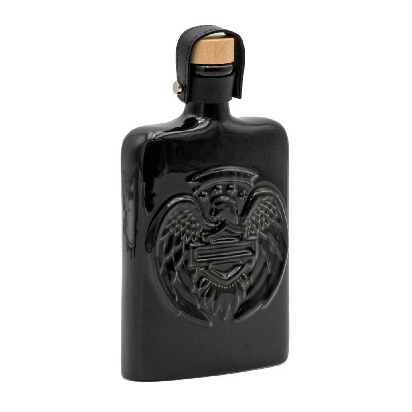 Harley-Davidson® Open Bar & Shield Eagle Ceramic Flask - Gloss Black - 14 oz.