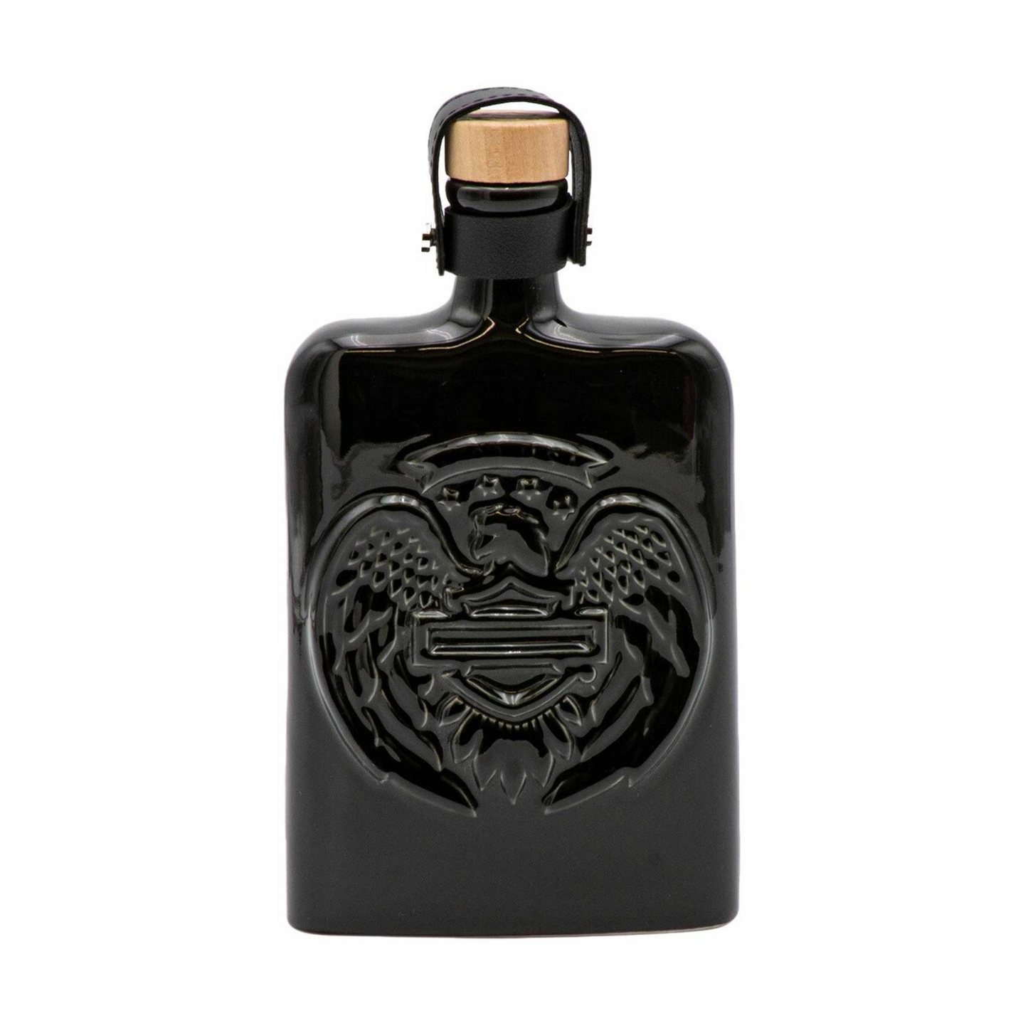 Harley-Davidson® Open Bar & Shield Eagle Ceramic Flask - Gloss Black - 14 oz.