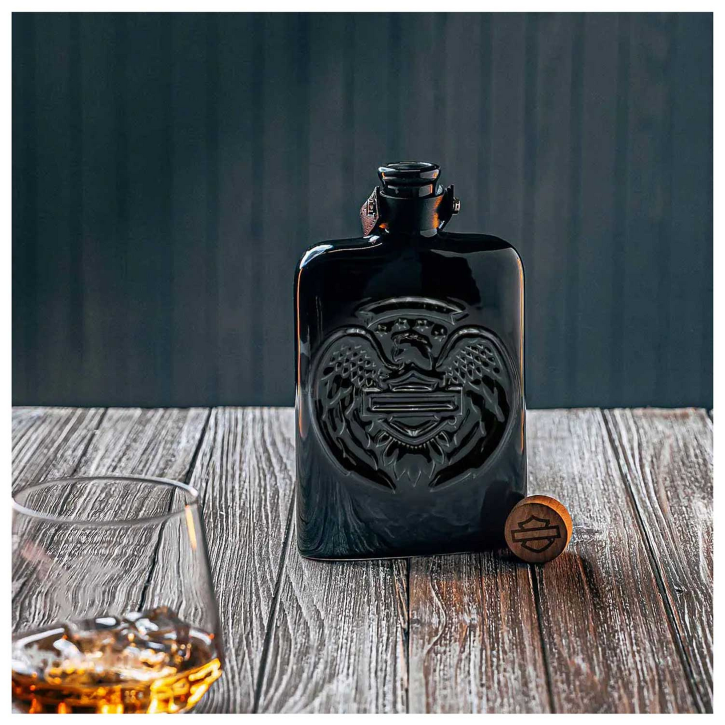 Harley-Davidson® Open Bar & Shield Eagle Ceramic Flask - Gloss Black - 14 oz.