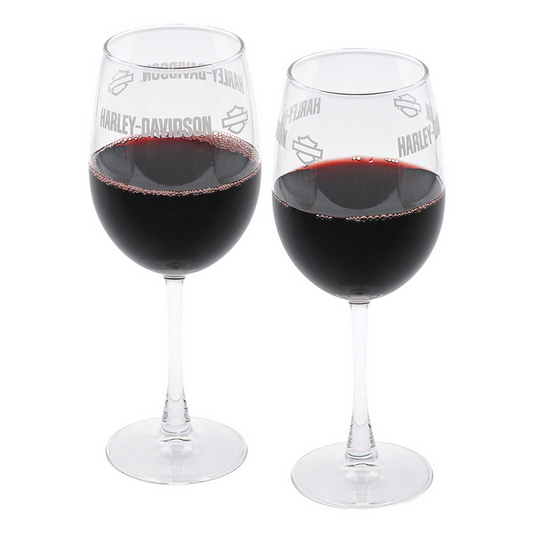 Harley-Davidson® Premier Etched Bar & Shield Logo Wine Glass Set - 15 oz.