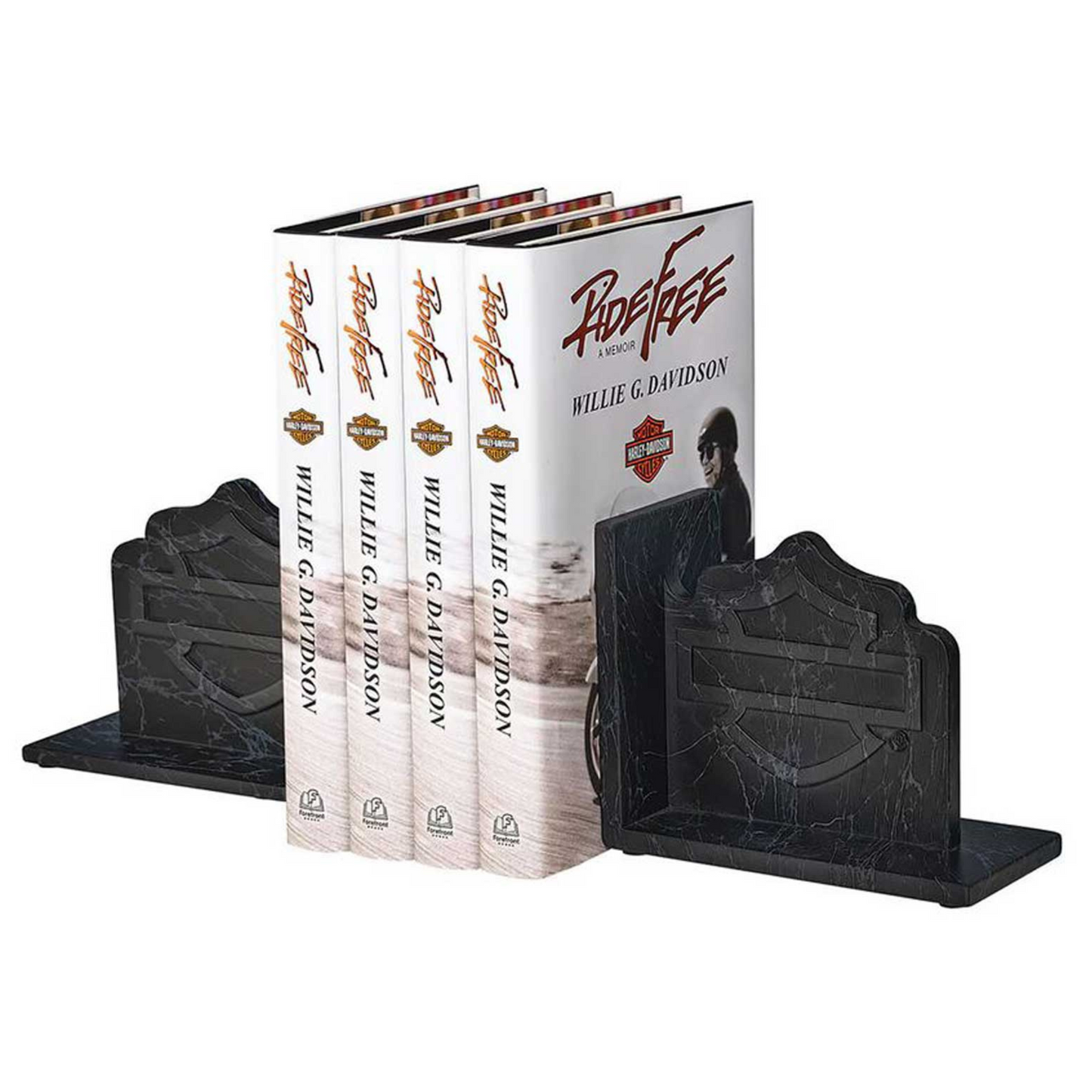 Harley-Davidson® Open Bar & Shield Bookends - Custom Resin Dark Gray Marble Finish