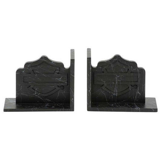 Harley-Davidson® Open Bar & Shield Bookends - Custom Resin Dark Gray Marble Finish