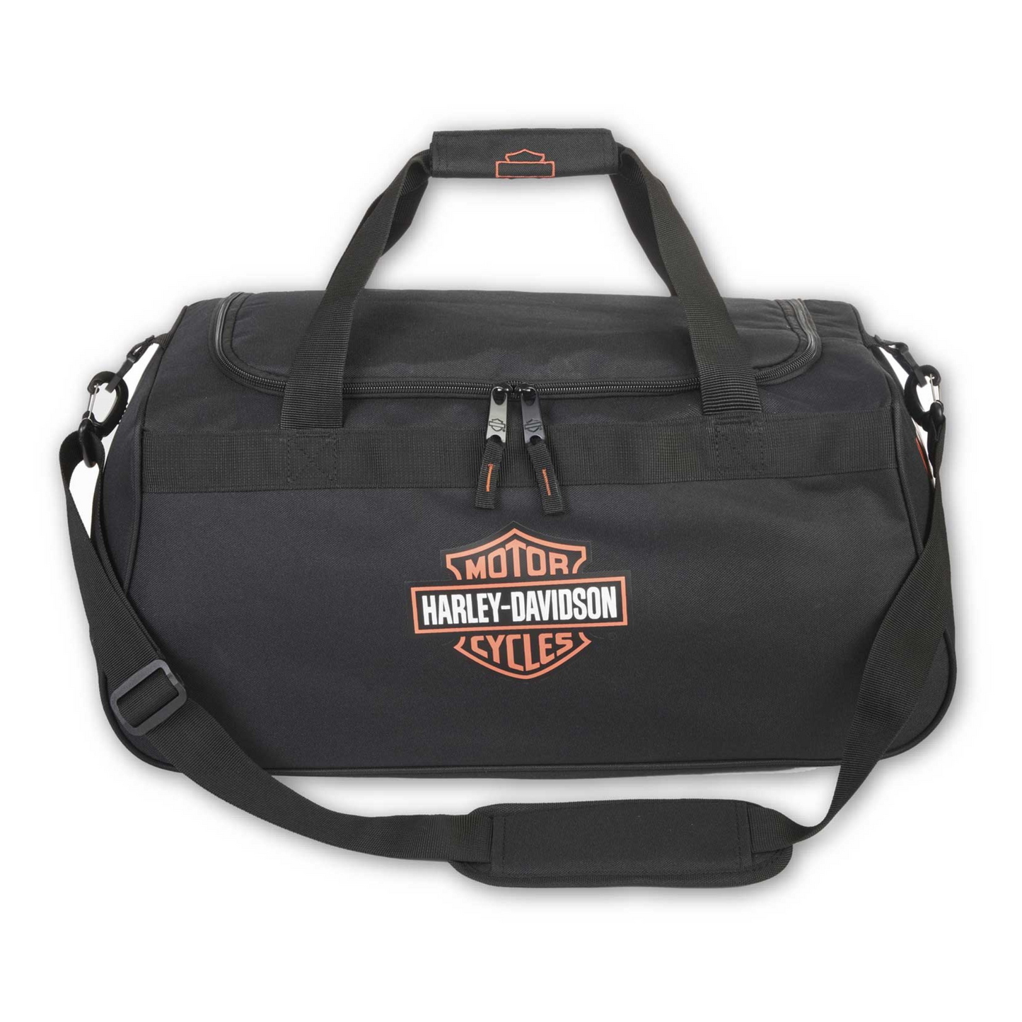 Harley-Davidson® Orange Bar & Shield Logo Zip Rugged Graphic Duffel Bag - Black