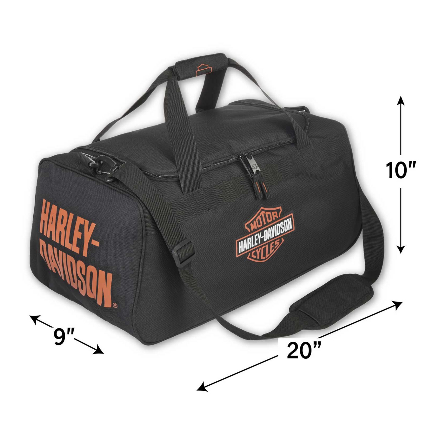 Harley-Davidson® Orange Bar & Shield Logo Zip Rugged Graphic Duffel Bag - Black