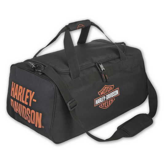 Harley-Davidson® Orange Bar & Shield Logo Zip Rugged Graphic Duffel Bag - Black