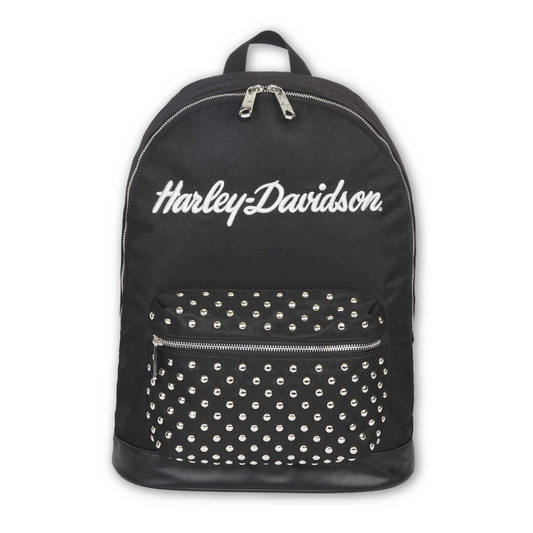 Harley-Davidson® Women's Classic Studded Backpack - 3D Embroidered Logo - Black