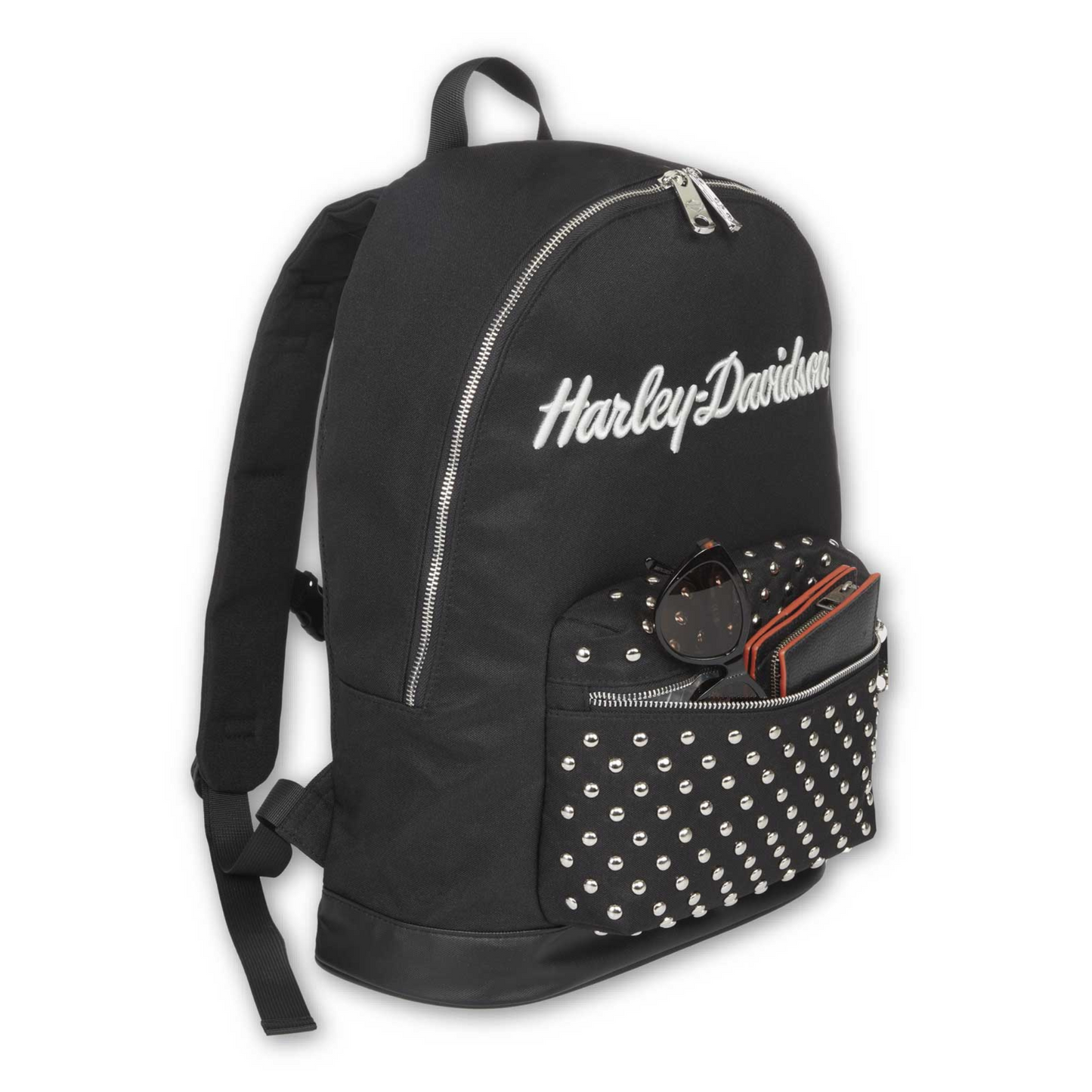 Harley-Davidson® Women's Classic Studded Backpack - 3D Embroidered Logo - Black