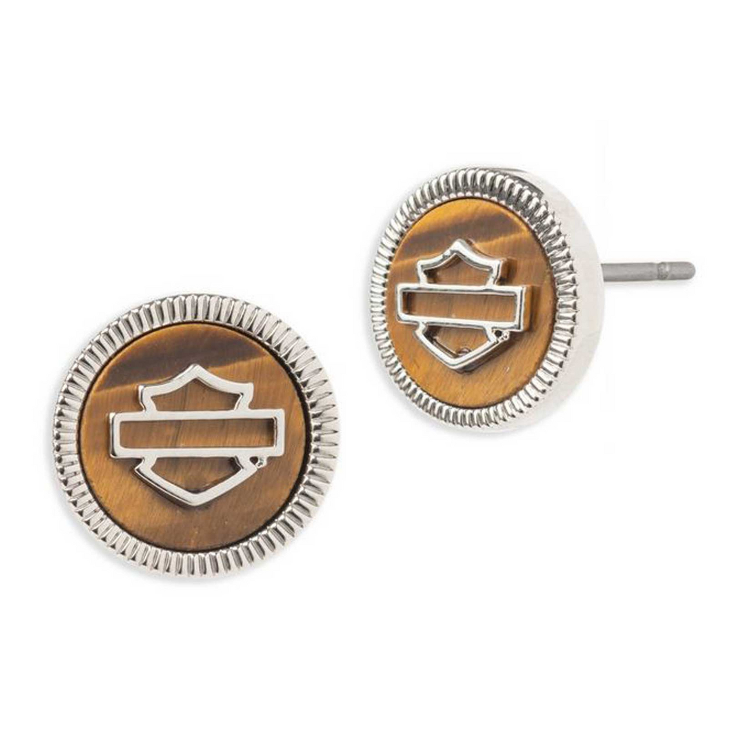 Harley-Davidson® Women's Tiger's Eye Bar & Shield Logo Stud Earrings - Silver