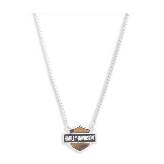 Harley-Davidson® Women's 16 in. Tiger's Eye Bar & Shield Logo Necklace - Silver