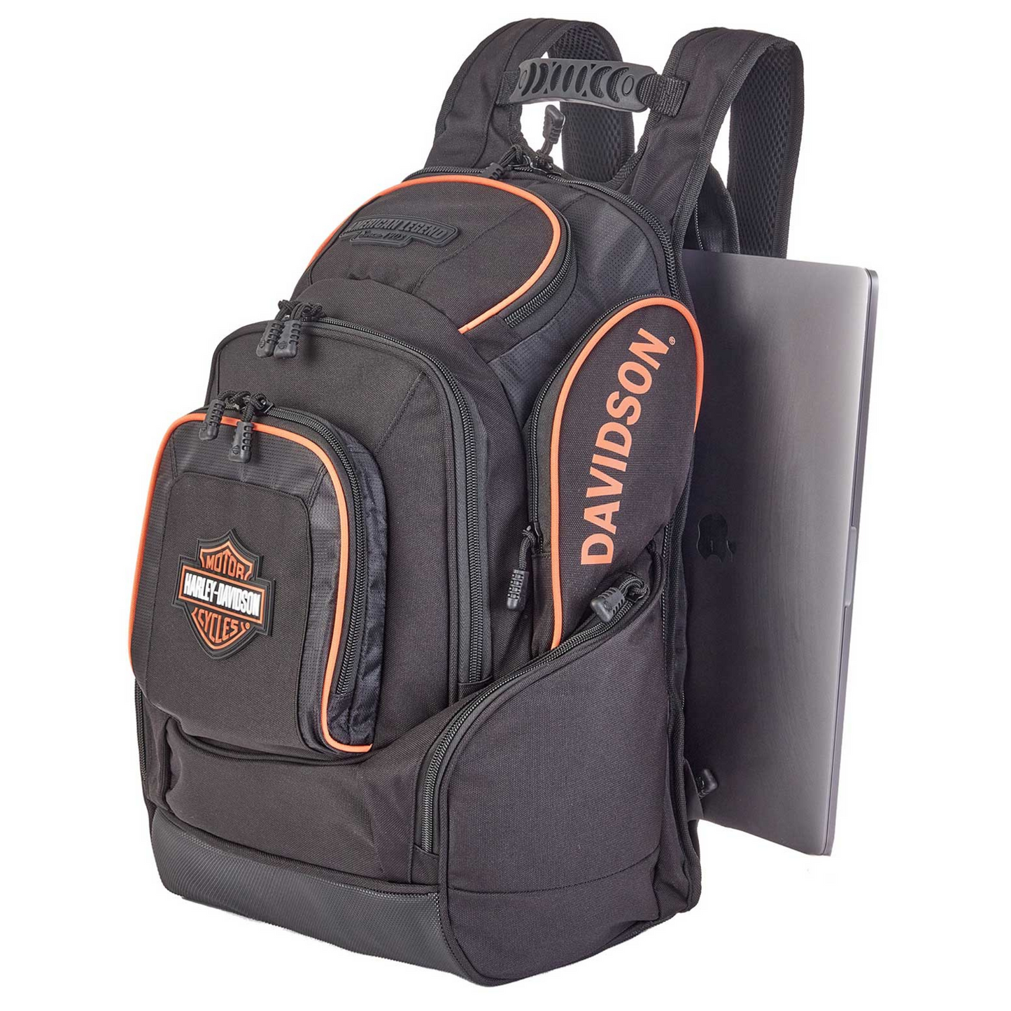 Harley-Davidson® Bar & Shield Legend Rugged Polyester Backpack - Black/Orange