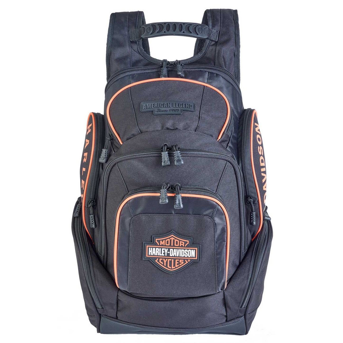 Harley-Davidson® Bar & Shield Legend Rugged Polyester Backpack - Black/Orange