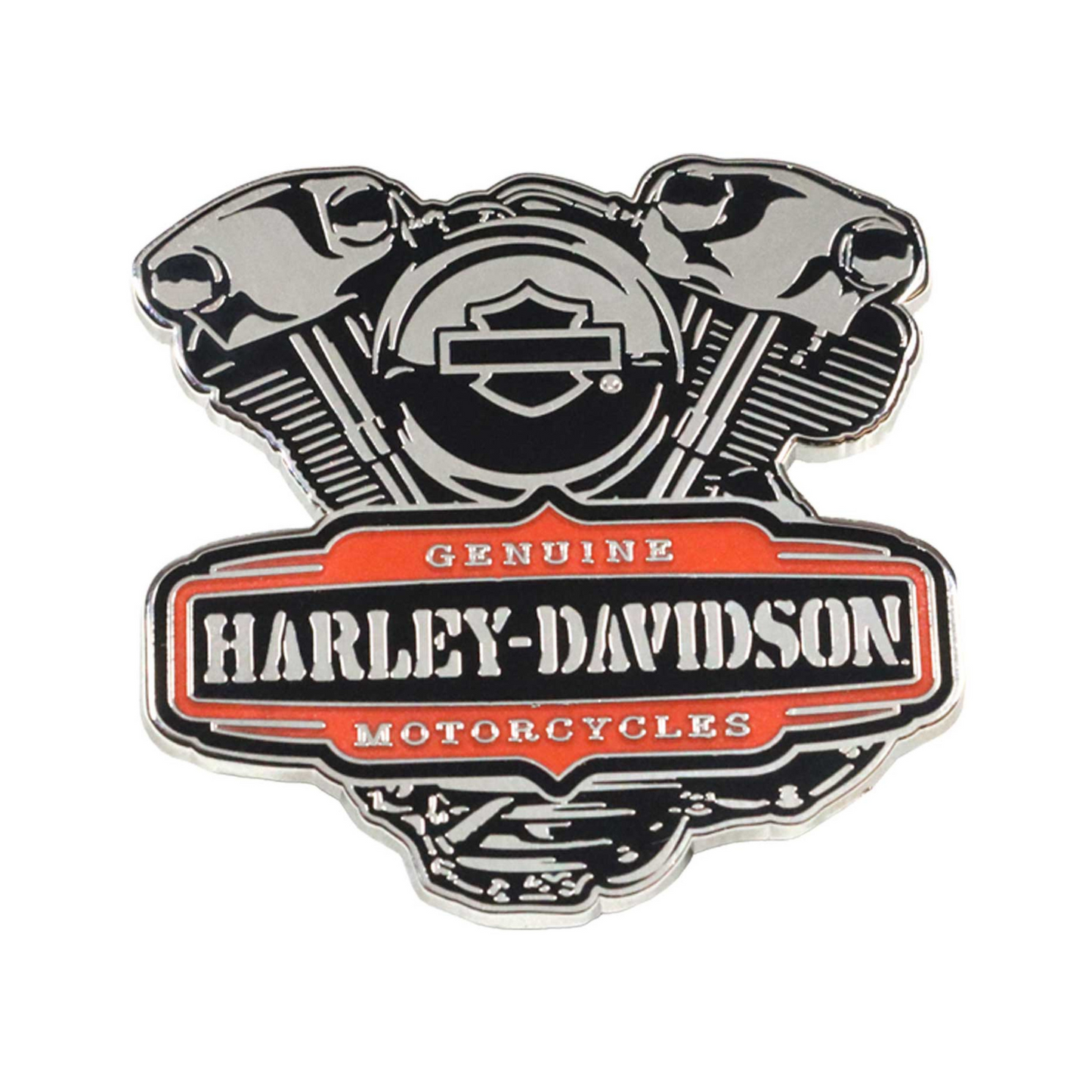 Harley-Davidson® 1.5 inch. Twin Cam Engine Metal Pin - Silver & Orange Finish