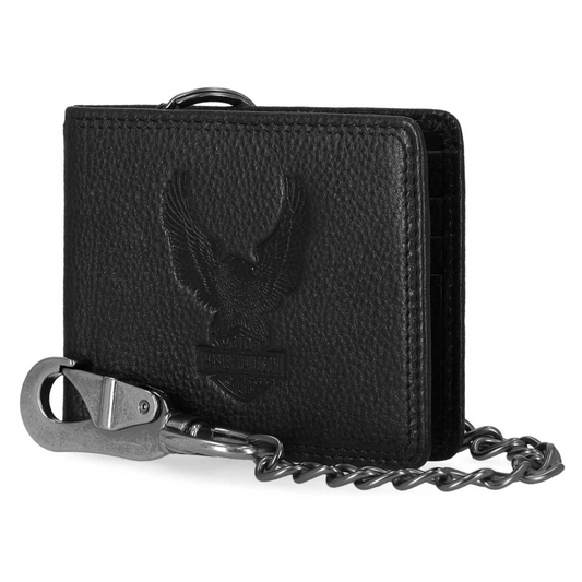 Harley-Davidson® Men's Embossed Eagle Billfold Chain RFID Wallet - Black