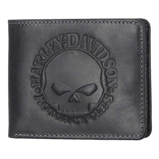 Harley-Davidson® Men's Willie G Skull Logo Billfold Leather Wallet - Black