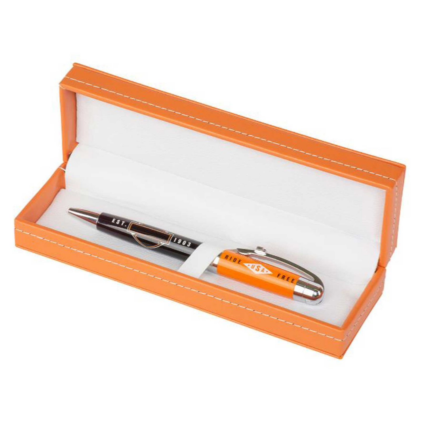 Harley-Davidson® Ride Free Black Ink Pen w/ Orange Gift Box - Orange