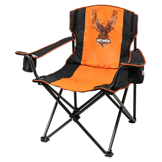 Harley-Davidson® Bar & Shield Eagle Folding Chair w/ Storage Bag – Black & Orange