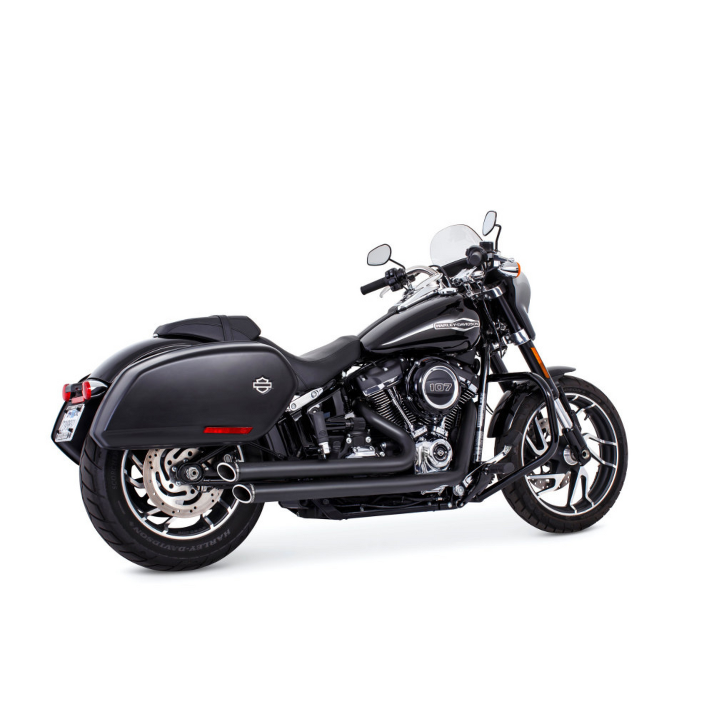 Freedom Performance - Independence Staggered Slash Exhaust – Black with Black End Caps. Fits Softail 2018up.