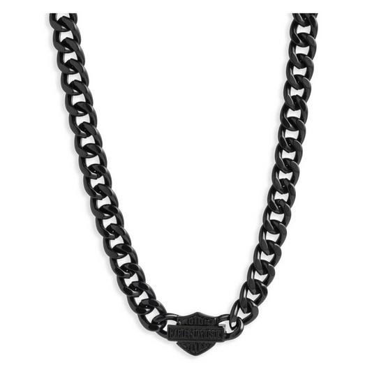 Harley-Davidson® Men's 24 in. Bar & Shield Curb Link Chain Necklace - Matte Black