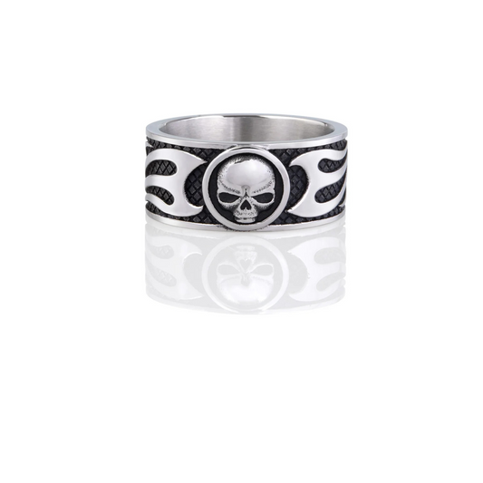 Blazin Skull Wide Band Ring